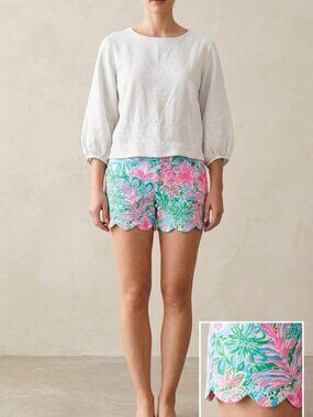 Lilly Pulitzer Buttercup Knit Short Amalfi Blue Leaf It Wild Size 6 NWT
